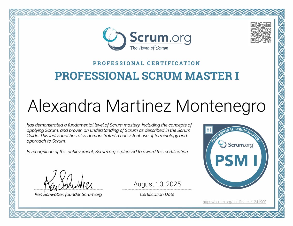 Professional Scrum Master I certificate, Alexandra Martinez Montenegro